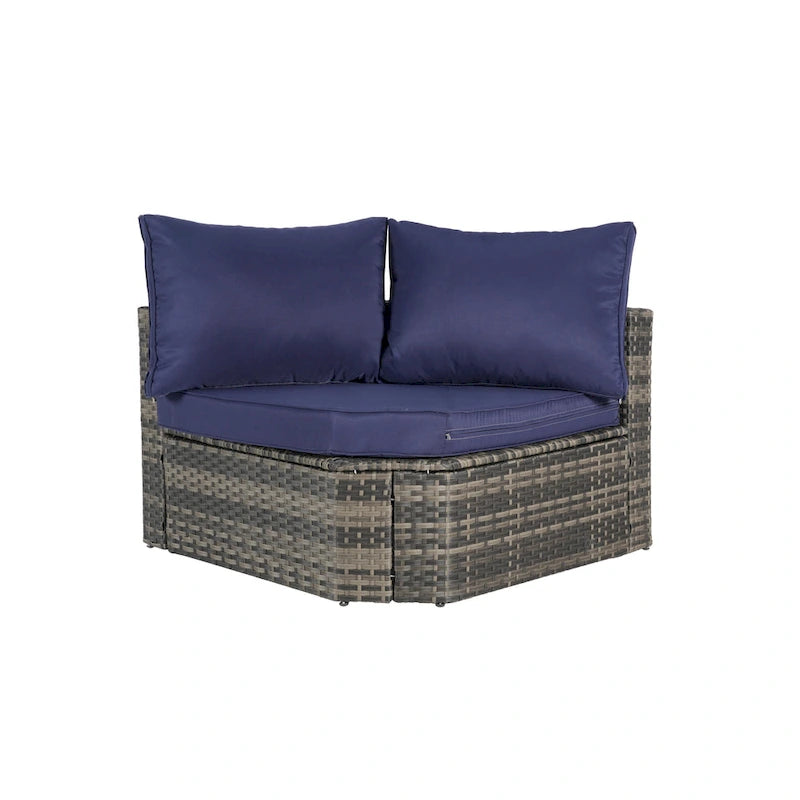 Ensemble de canapé d'angle modulaire en rotin pour patio extérieur, 8 pièces, avec table basse en verre trempé