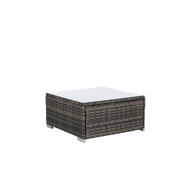 Ensemble de canapé d'angle modulaire en rotin pour patio extérieur, 8 pièces, avec table basse en verre trempé
