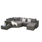 Ensemble de canapé d'angle modulaire en rotin pour patio extérieur, 8 pièces, avec table basse en verre trempé