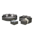 Ensemble de canapé d'angle modulaire en rotin pour patio extérieur, 8 pièces, avec table basse en verre trempé