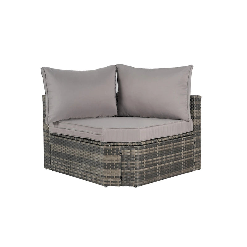 Ensemble de canapé d'angle modulaire en rotin pour patio extérieur, 8 pièces, avec table basse en verre trempé