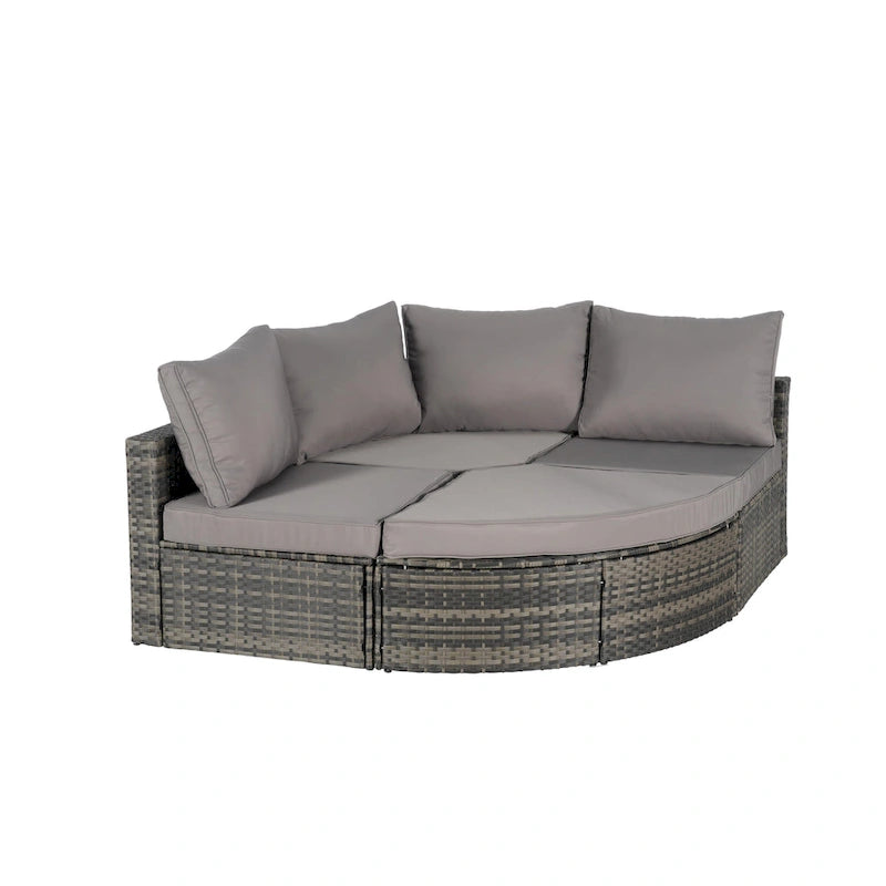 Ensemble de canapé d'angle modulaire en rotin pour patio extérieur, 8 pièces, avec table basse en verre trempé