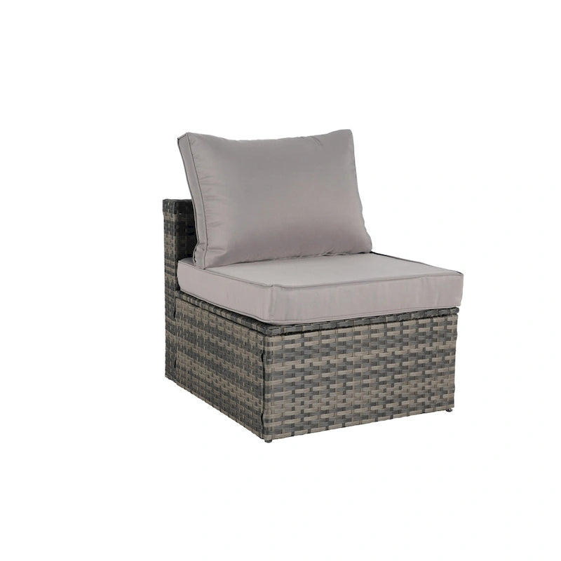 Ensemble de canapé d'angle modulaire en rotin pour patio extérieur, 8 pièces, avec table basse en verre trempé