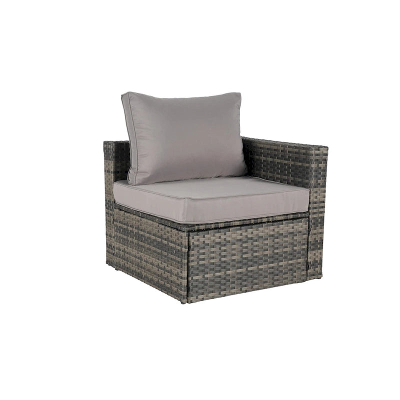 Ensemble de canapé d'angle modulaire en rotin pour patio extérieur, 8 pièces, avec table basse en verre trempé