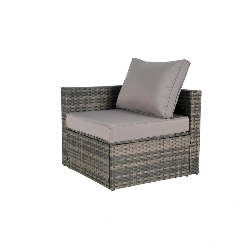 Ensemble de canapé d'angle modulaire en rotin pour patio extérieur, 8 pièces, avec table basse en verre trempé