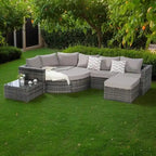 Ensemble de canapé d'angle modulaire en rotin pour patio extérieur, 8 pièces, avec table basse en verre trempé