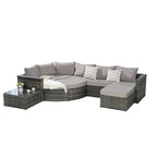 Ensemble de canapé d'angle modulaire en rotin pour patio extérieur, 8 pièces, avec table basse en verre trempé
