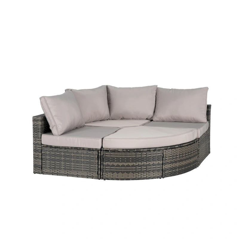 Ensemble de canapé d'angle modulaire en rotin pour patio extérieur, 8 pièces, avec table basse en verre trempé