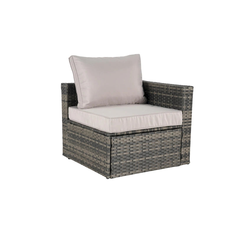 Ensemble de canapé d'angle modulaire en rotin pour patio extérieur, 8 pièces, avec table basse en verre trempé
