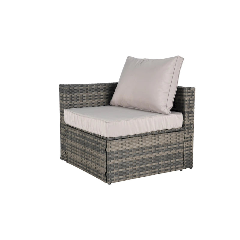 Ensemble de canapé d'angle modulaire en rotin pour patio extérieur, 8 pièces, avec table basse en verre trempé