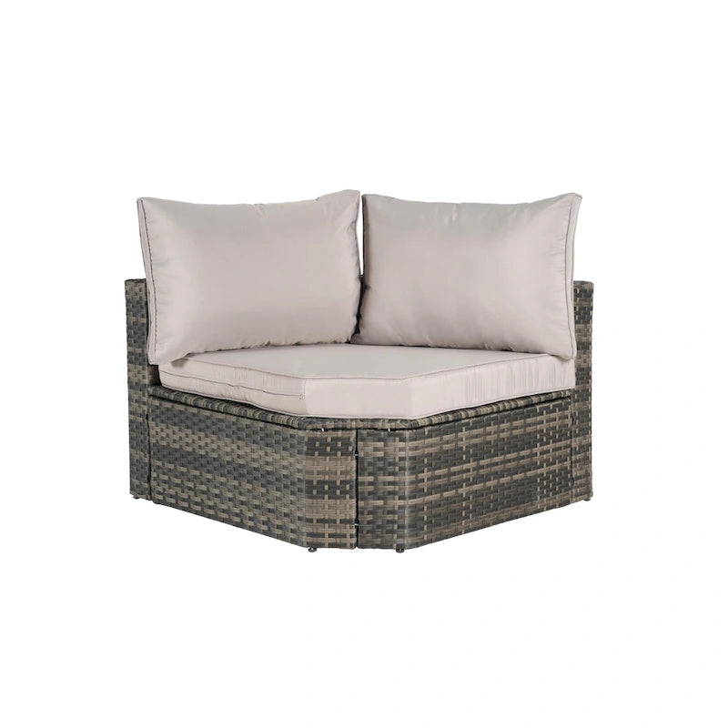 Ensemble de canapé d'angle modulaire en rotin pour patio extérieur, 8 pièces, avec table basse en verre trempé