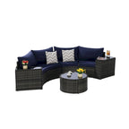 Ensemble de canapé d'angle demi-lune 7 pièces pour terrasse avec table basse en verre trempé