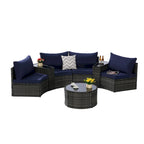 Ensemble de canapé d'angle demi-lune 7 pièces pour terrasse avec table basse en verre trempé