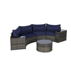 Ensemble de canapé d'angle demi-lune 7 pièces pour terrasse avec table basse en verre trempé