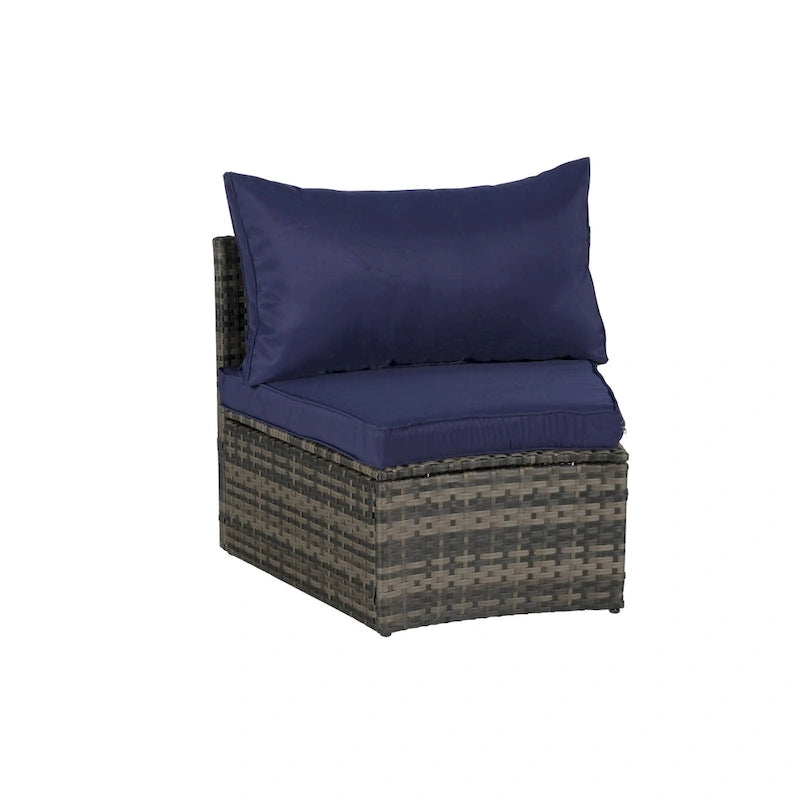 Ensemble de canapé d'angle demi-lune 7 pièces pour terrasse avec table basse en verre trempé