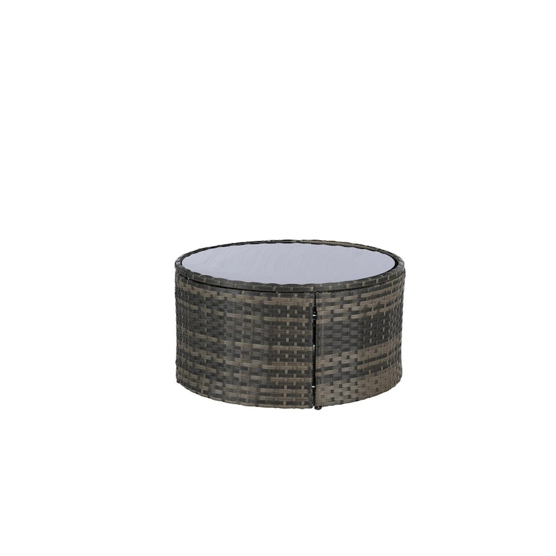 Ensemble de canapé d'angle demi-lune 7 pièces pour terrasse avec table basse en verre trempé