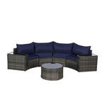 Ensemble de canapé d'angle demi-lune 7 pièces pour terrasse avec table basse en verre trempé
