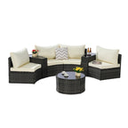 Ensemble de canapé d'angle demi-lune 7 pièces pour terrasse avec table basse en verre trempé