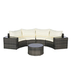 Ensemble de canapé d'angle demi-lune 7 pièces pour terrasse avec table basse en verre trempé