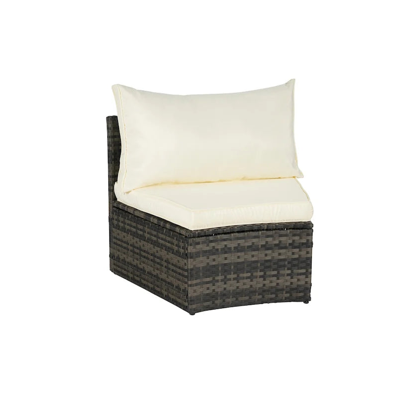 Ensemble de canapé d'angle demi-lune 7 pièces pour terrasse avec table basse en verre trempé