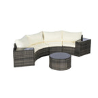 Ensemble de canapé d'angle demi-lune 7 pièces pour terrasse avec table basse en verre trempé