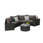 Ensemble de canapé d'angle demi-lune 7 pièces pour terrasse avec table basse en verre trempé