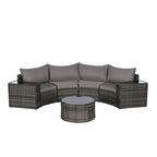 Ensemble de canapé d'angle demi-lune 7 pièces pour terrasse avec table basse en verre trempé