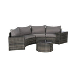 Ensemble de canapé d'angle demi-lune 7 pièces pour terrasse avec table basse en verre trempé