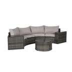 Ensemble de canapé d'angle demi-lune 7 pièces pour terrasse avec table basse en verre trempé