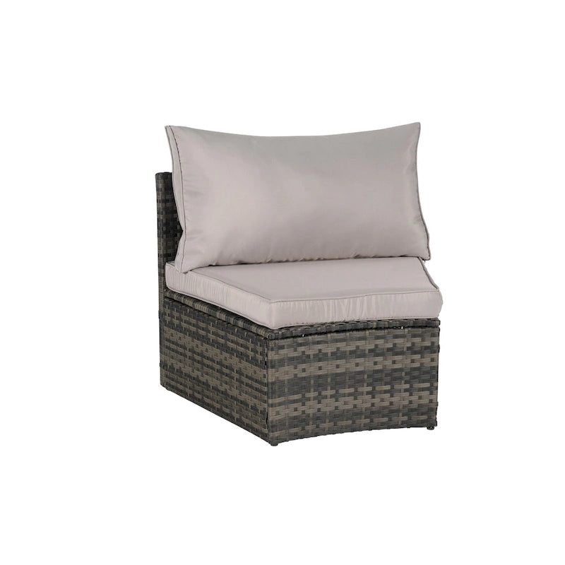 Ensemble de canapé d'angle demi-lune 7 pièces pour terrasse avec table basse en verre trempé