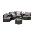 Ensemble de canapé d'angle demi-lune 7 pièces pour terrasse avec table basse en verre trempé