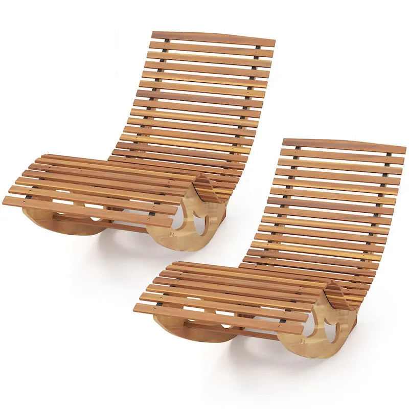 Gymax 2PCS Outdoor Chaise Lounge w/ High Back Slatted Seat Stopper
