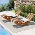 Gymax Lot de 2 chaises longues d'extérieur avec dossier haut et assise à lattes.