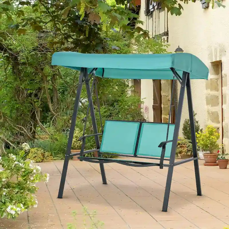 Outsunny 2-Person Patio Swings with Canopy, Outdoor Canopy Swing with Adjustable Shade, Breathable Mesh Seats and Steel Frame