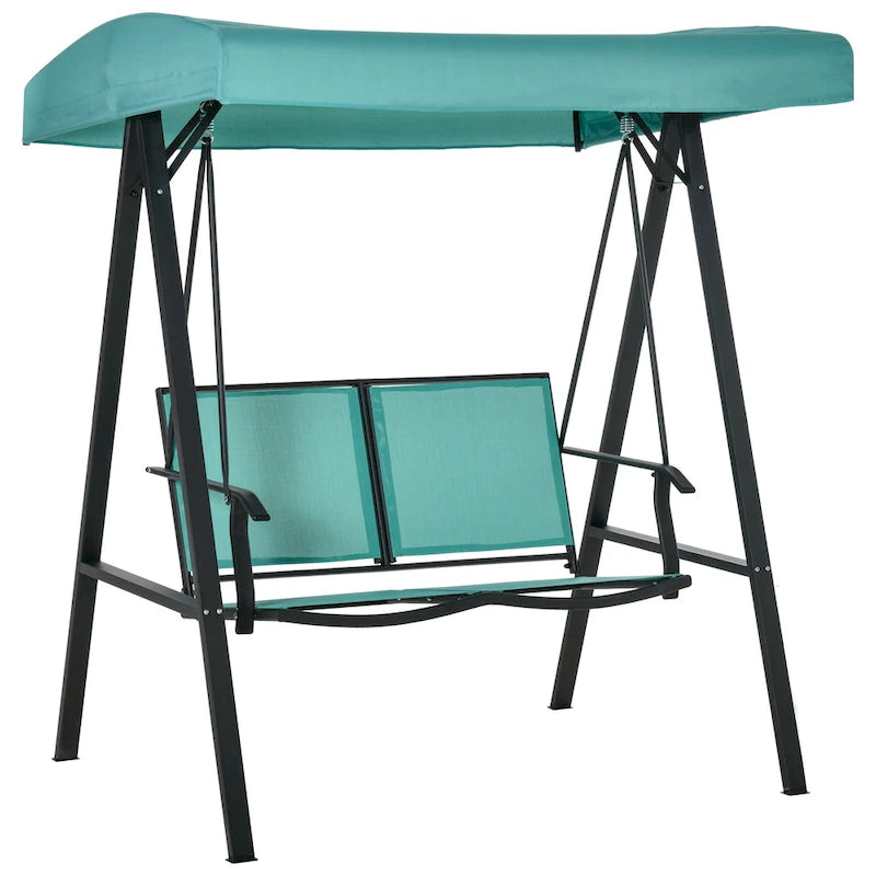 Balançoire de patio Outsunny pour 2 personnes avec auvent, balançoire d'extérieur avec auvent réglable, sièges en maille respirante et structure en acier