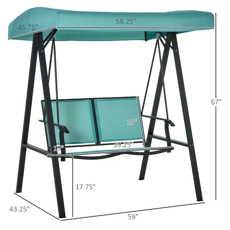 Balançoire de patio Outsunny pour 2 personnes avec auvent, balançoire d'extérieur avec auvent réglable, sièges en maille respirante et structure en acier