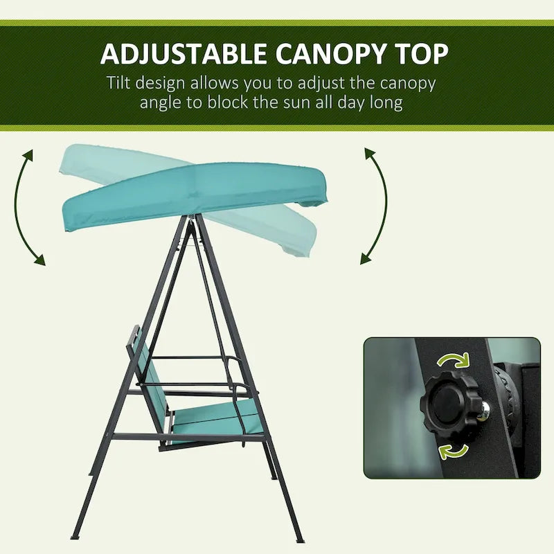 Balançoire de patio Outsunny pour 2 personnes avec auvent, balançoire d'extérieur avec auvent réglable, sièges en maille respirante et structure en acier