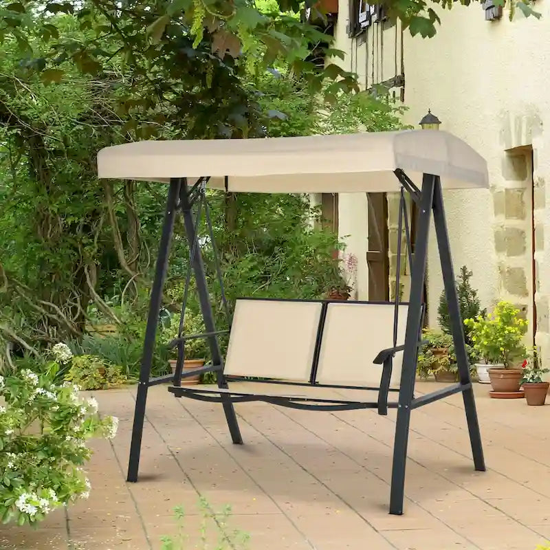 Balançoire de patio Outsunny pour 2 personnes avec auvent, balançoire d'extérieur avec auvent réglable, sièges en maille respirante et structure en acier