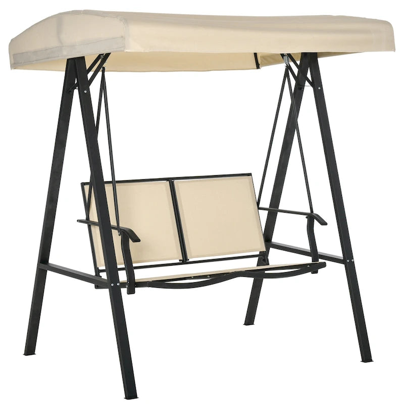 Balançoire de patio Outsunny pour 2 personnes avec auvent, balançoire d'extérieur avec auvent réglable, sièges en maille respirante et structure en acier
