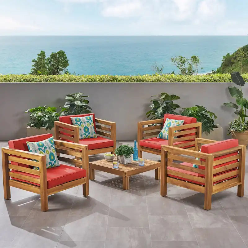 Ensemble fauteuil club et table basse 4 places en bois d'acacia Oana Outdoor de Christopher Knight Home