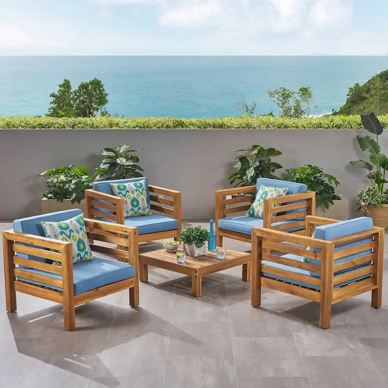 Ensemble fauteuil club et table basse 4 places en bois d'acacia Oana Outdoor de Christopher Knight Home