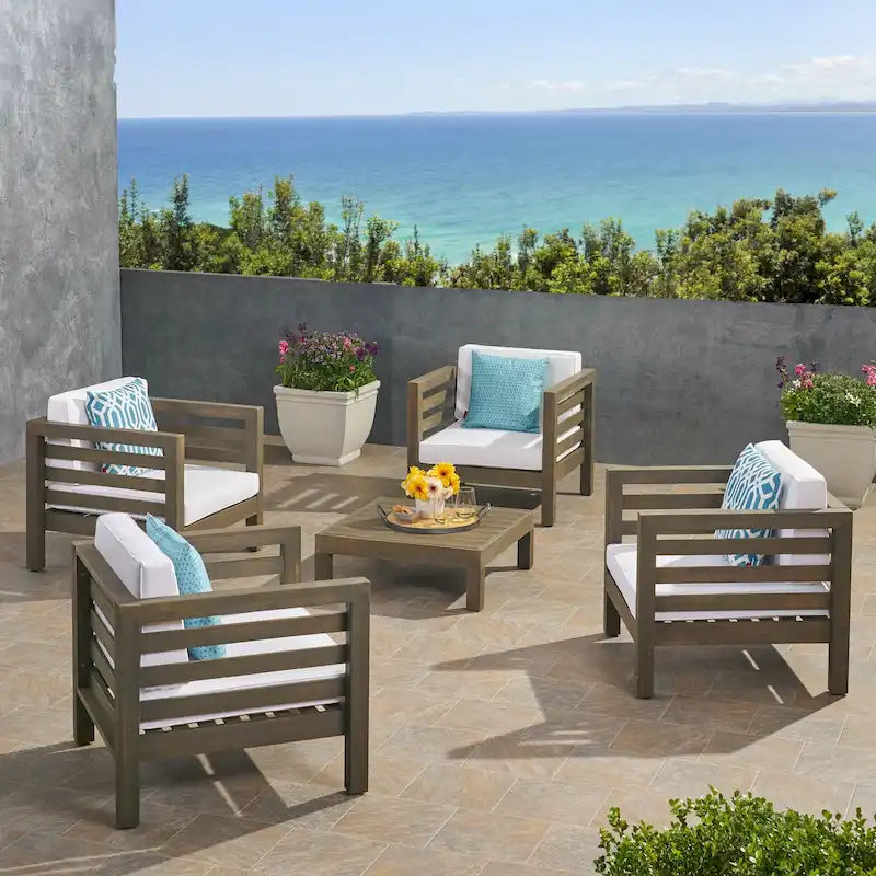 Ensemble fauteuil club et table basse 4 places en bois d'acacia Oana Outdoor de Christopher Knight Home