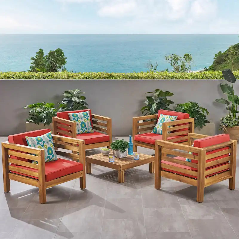 Ensemble fauteuil club et table basse 4 places en bois d'acacia Oana Outdoor de Christopher Knight Home