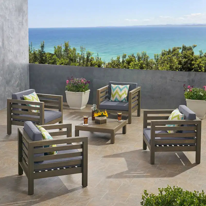 Ensemble fauteuil club et table basse 4 places en bois d'acacia Oana Outdoor de Christopher Knight Home