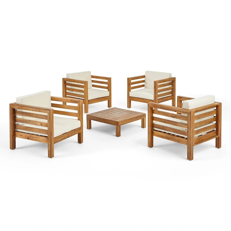 Ensemble fauteuil club et table basse 4 places en bois d'acacia Oana Outdoor de Christopher Knight Home