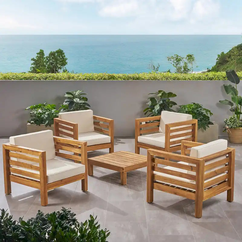 Ensemble fauteuil club et table basse 4 places en bois d'acacia Oana Outdoor de Christopher Knight Home