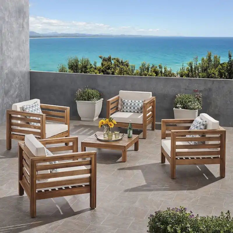 Ensemble fauteuil club et table basse 4 places en bois d'acacia Oana Outdoor de Christopher Knight Home