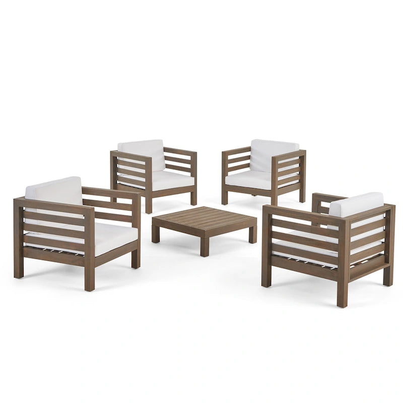 Ensemble fauteuil club et table basse 4 places en bois d'acacia Oana Outdoor de Christopher Knight Home