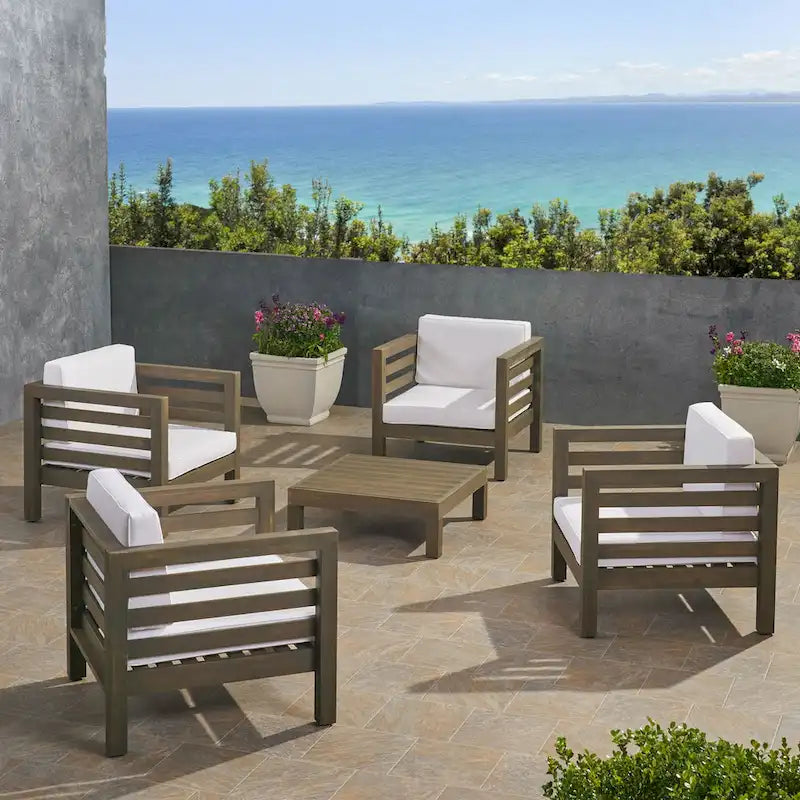 Ensemble fauteuil club et table basse 4 places en bois d'acacia Oana Outdoor de Christopher Knight Home