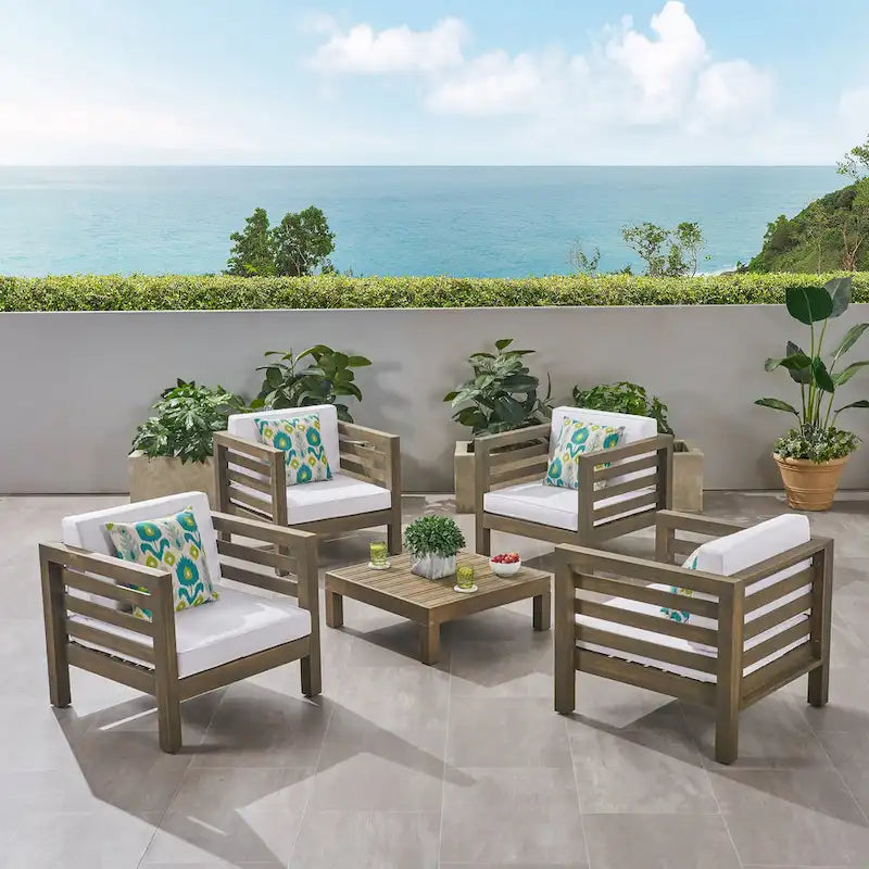 Ensemble fauteuil club et table basse 4 places en bois d'acacia Oana Outdoor de Christopher Knight Home